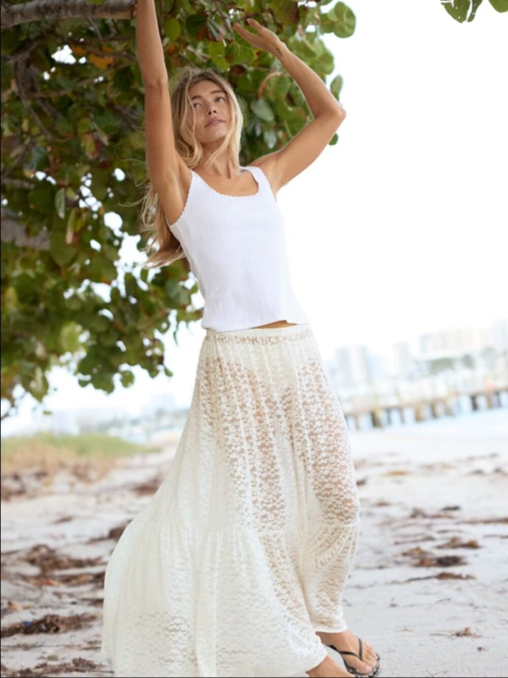 Aerie Tiered Lace Maxi Skirt